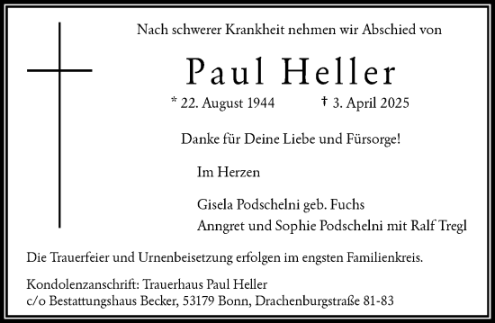 Anzeige von Paul Heller von General-Anzeiger Bonn