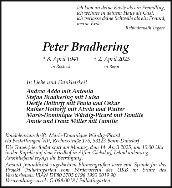 Anzeige von Peter Bradhering von General-Anzeiger Bonn