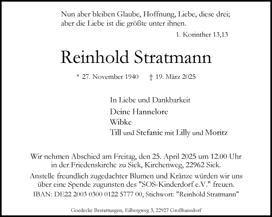 Anzeige von Reinhold Stratmann von General-Anzeiger Bonn