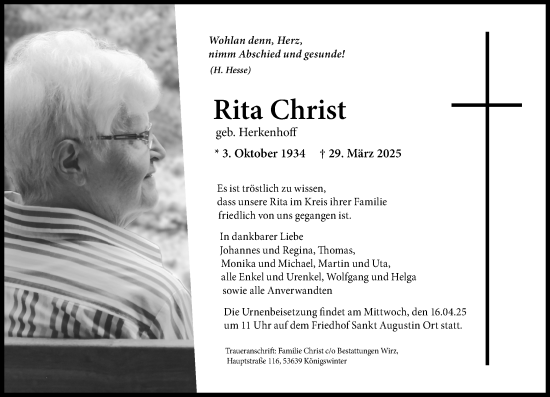 Anzeige von Rita Christ von General-Anzeiger Bonn
