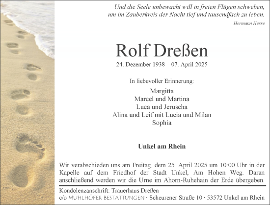 Anzeige von Rolf Dreßen von General-Anzeiger Bonn