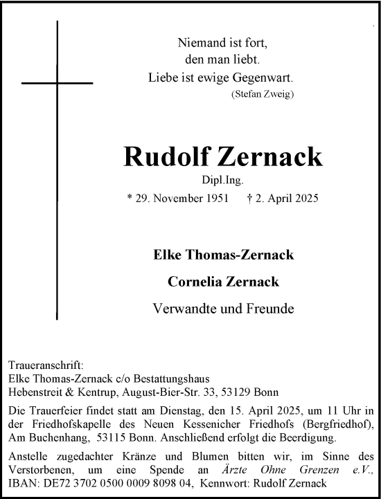 Anzeige von Rudolf Zernack von General-Anzeiger Bonn