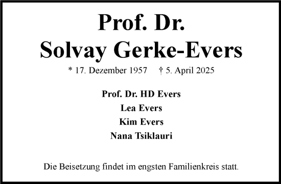 Anzeige von Solvay Gerke-Evers von General-Anzeiger Bonn