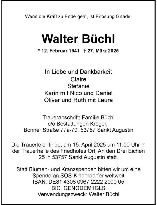 Anzeige von Walter Büchl von General-Anzeiger Bonn