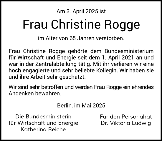 Anzeige von Christine Rogge von General-Anzeiger Bonn