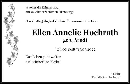 Anzeige von Ellen Annelie Hochrath von General-Anzeiger Bonn