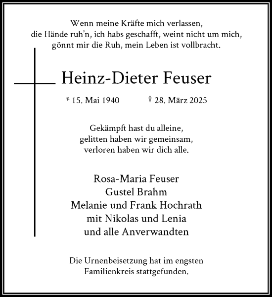 Anzeige von Heinz-Dieter Feuser von General-Anzeiger Bonn