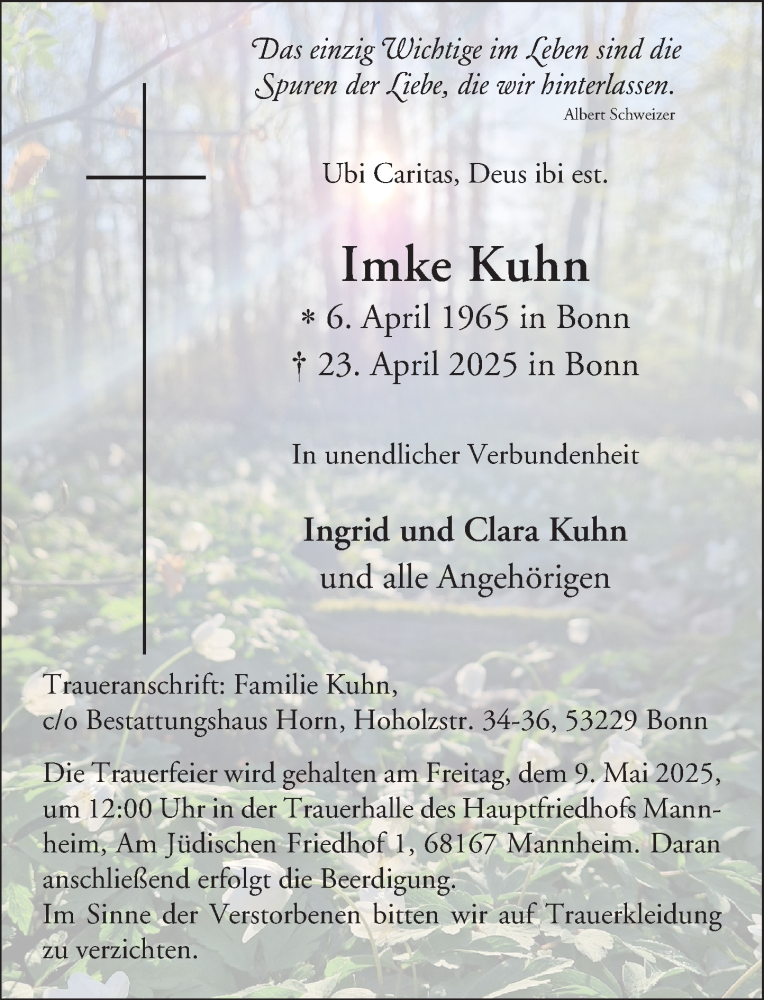  Traueranzeige für Imke Kuhn vom 03.05.2025 aus General-Anzeiger Bonn