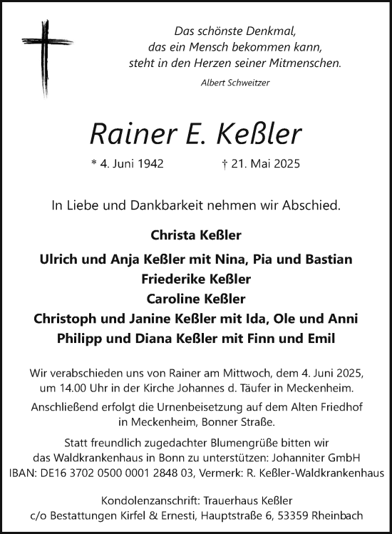 Anzeige von Rainer E. Keßler von General-Anzeiger Bonn