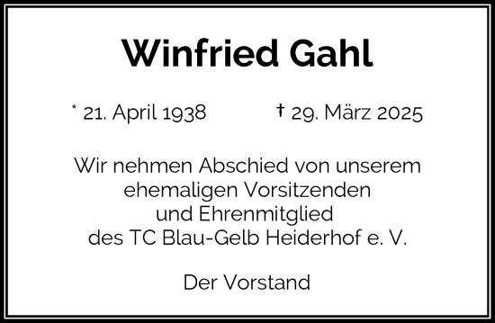 Anzeige von Winfried Gahl von General-Anzeiger Bonn