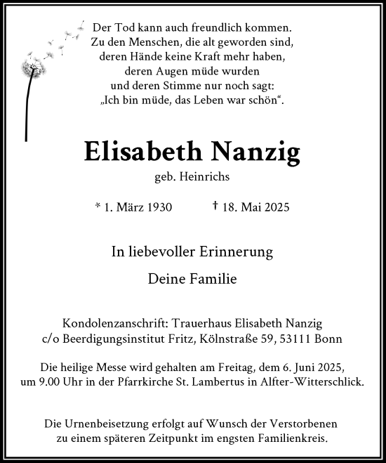 Anzeige von Elisabeth Nanzig von General-Anzeiger Bonn
