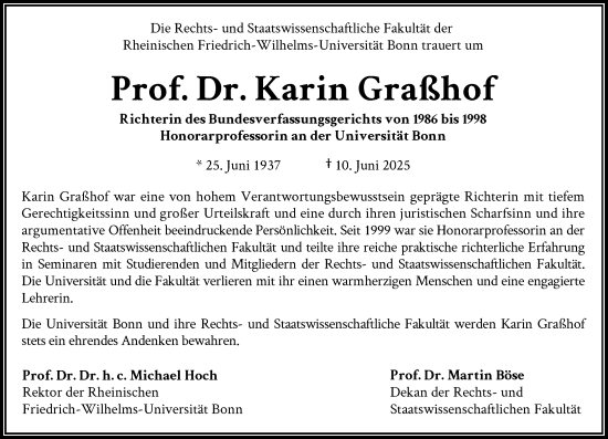 Anzeige von Karin Graßhof von General-Anzeiger Bonn