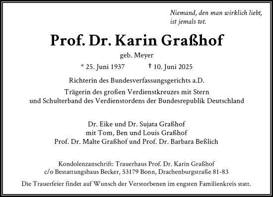 Anzeige von Karin Graßhof von General-Anzeiger Bonn