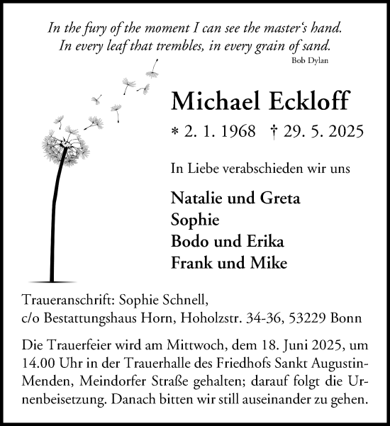 Anzeige von Michael Eckloff von General-Anzeiger Bonn