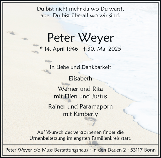 Anzeige von Peter Weyer von General-Anzeiger Bonn