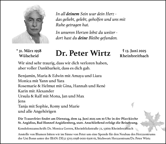 Anzeige von Peter Wirtz von General-Anzeiger Bonn