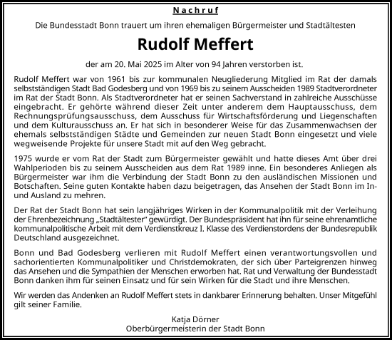 Anzeige von Rudolf Meffert von General-Anzeiger Bonn