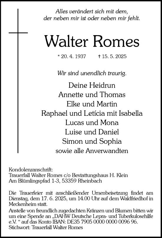 Anzeige von Walter Romes von General-Anzeiger Bonn