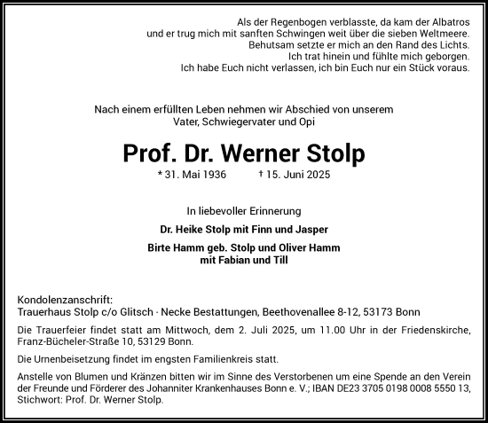 Anzeige von Werner Stolp von General-Anzeiger Bonn
