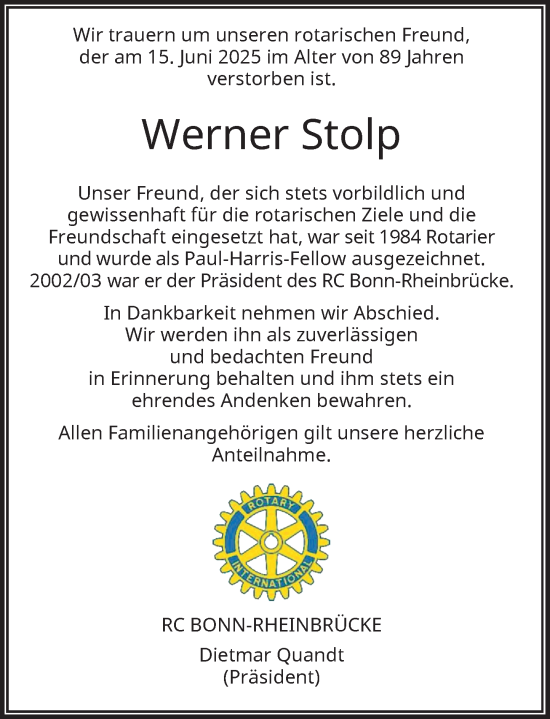 Anzeige von Werner Stolp von General-Anzeiger Bonn
