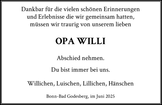 Anzeige von Willi  von General-Anzeiger Bonn
