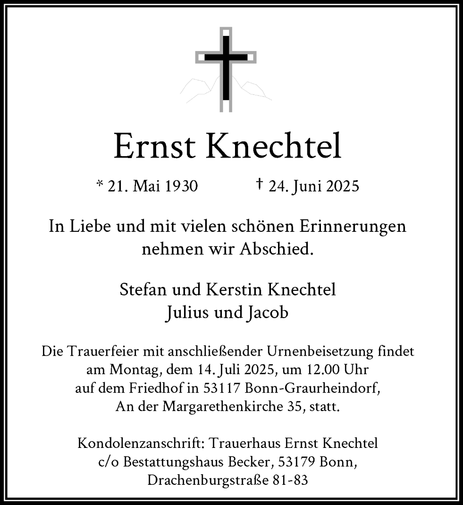  Traueranzeige für Ernst Knechtel vom 05.07.2025 aus General-Anzeiger Bonn
