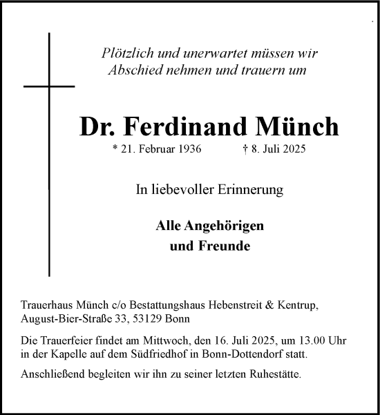 Anzeige von Ferdinand Münch von General-Anzeiger Bonn