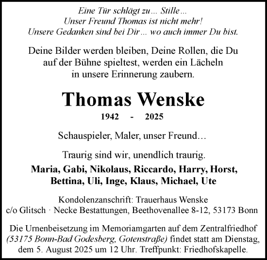 Anzeige von Thomas Wenske von General-Anzeiger Bonn