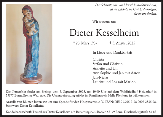 Anzeige von Dieter Kesselheim von General-Anzeiger Bonn