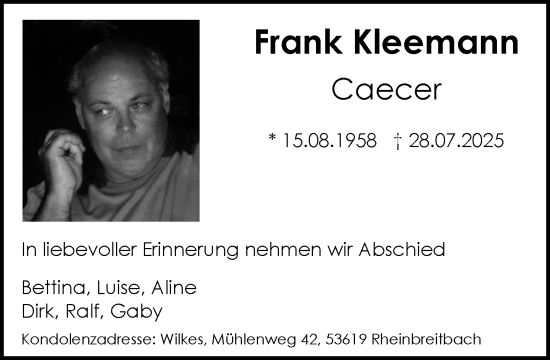 Anzeige von Frank Kleemann von General-Anzeiger Bonn