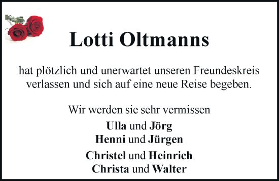Anzeige von Lotti Oltmanns von General-Anzeiger Bonn