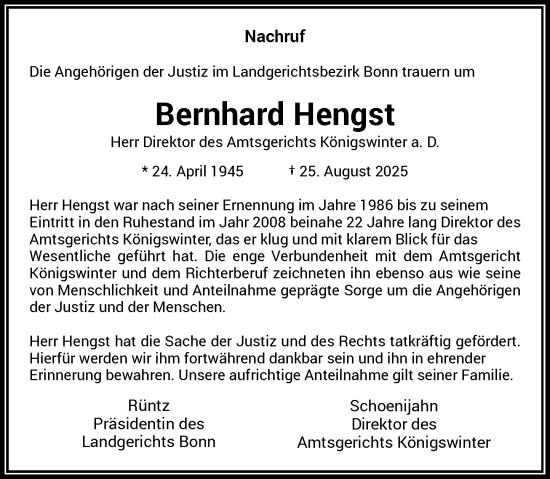 Anzeige von Bernhard Hengst von General-Anzeiger Bonn