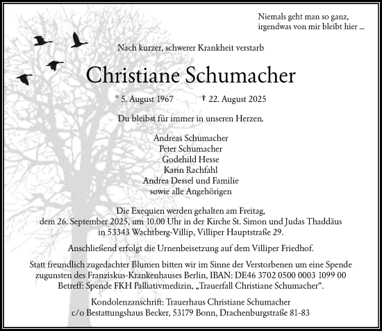 Anzeige von Christiane Schumacher von General-Anzeiger Bonn