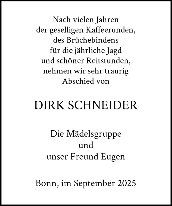 Anzeige von Dirk Schneider von General-Anzeiger Bonn