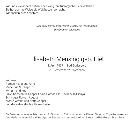Anzeige von Elisabeth Mensing von General-Anzeiger Bonn