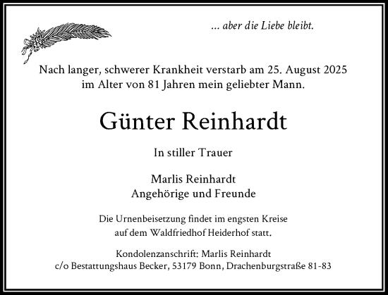 Anzeige von Günter Reinhardt von General-Anzeiger Bonn