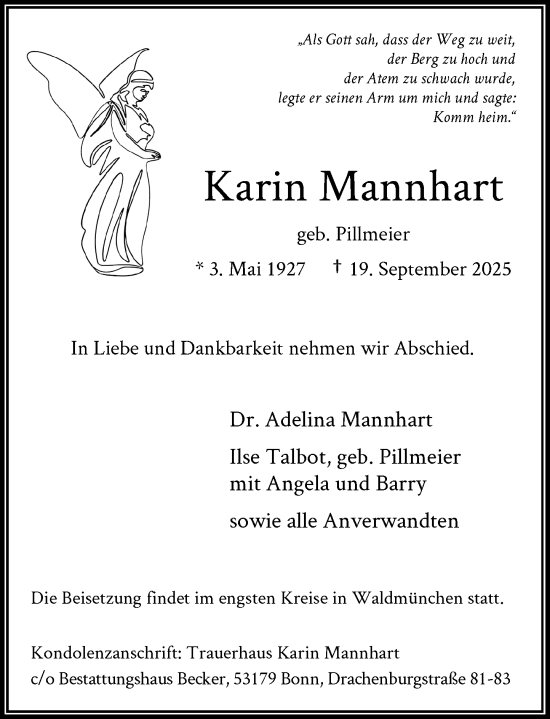 Anzeige von Karin Mannhart von General-Anzeiger Bonn