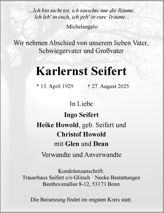 Anzeige von Karlernst Seifert von General-Anzeiger Bonn
