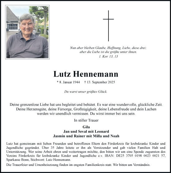 Anzeige von Lutz Hennemann von General-Anzeiger Bonn