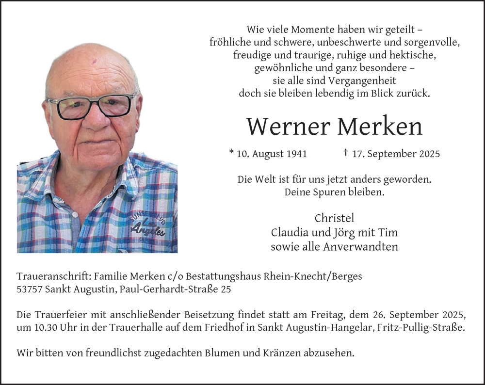  Traueranzeige für Werner Merken vom 20.09.2025 aus General-Anzeiger Bonn