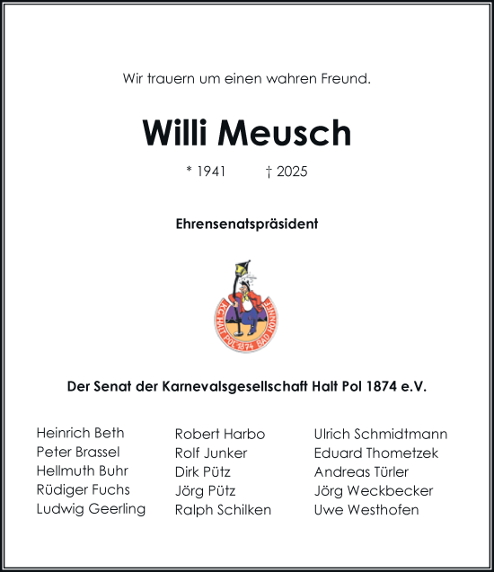 Anzeige von Willi Meusch von General-Anzeiger Bonn