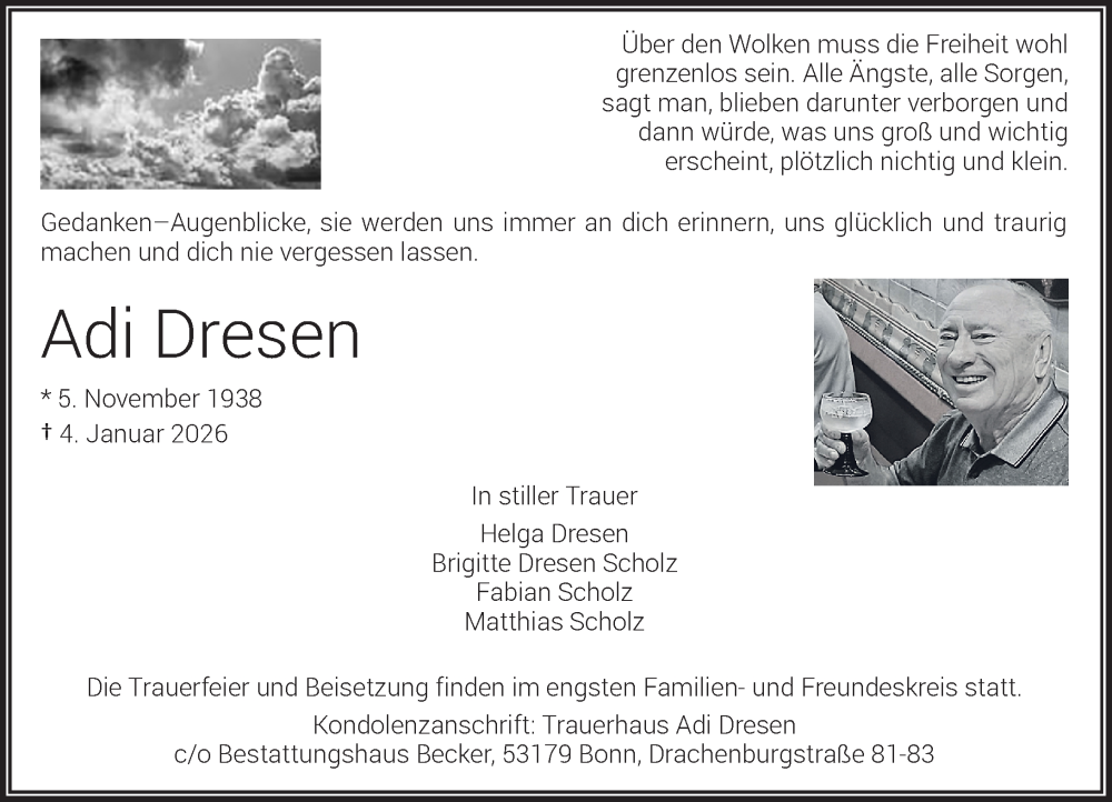  Traueranzeige für Adi Dresen vom 17.01.2026 aus General-Anzeiger Bonn