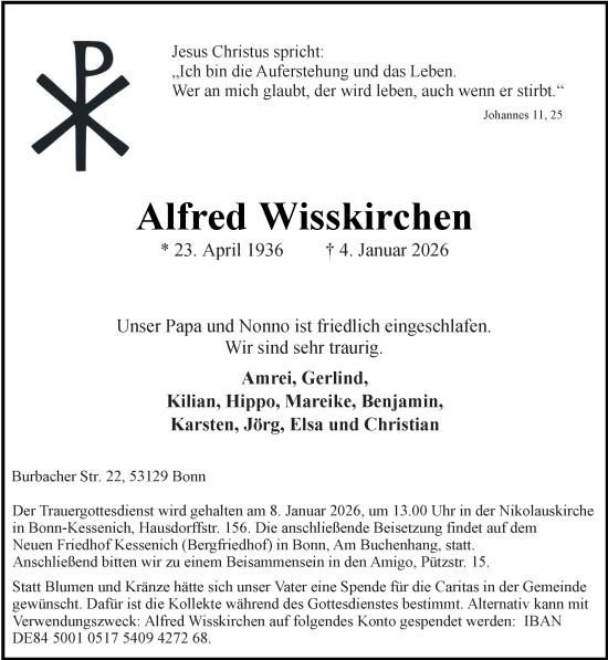 Anzeige von Alfred Wisskirchen von General-Anzeiger Bonn