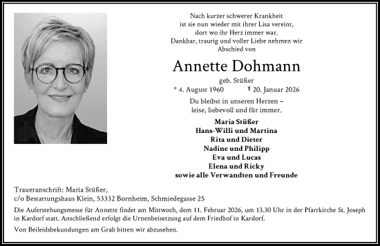 Anzeige von Annette Dohmann von General-Anzeiger Bonn
