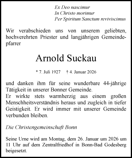 Anzeige von Arnold Suckau von General-Anzeiger Bonn