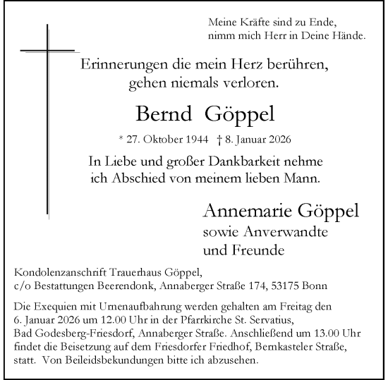 Anzeige von Bernd Göppel von General-Anzeiger Bonn