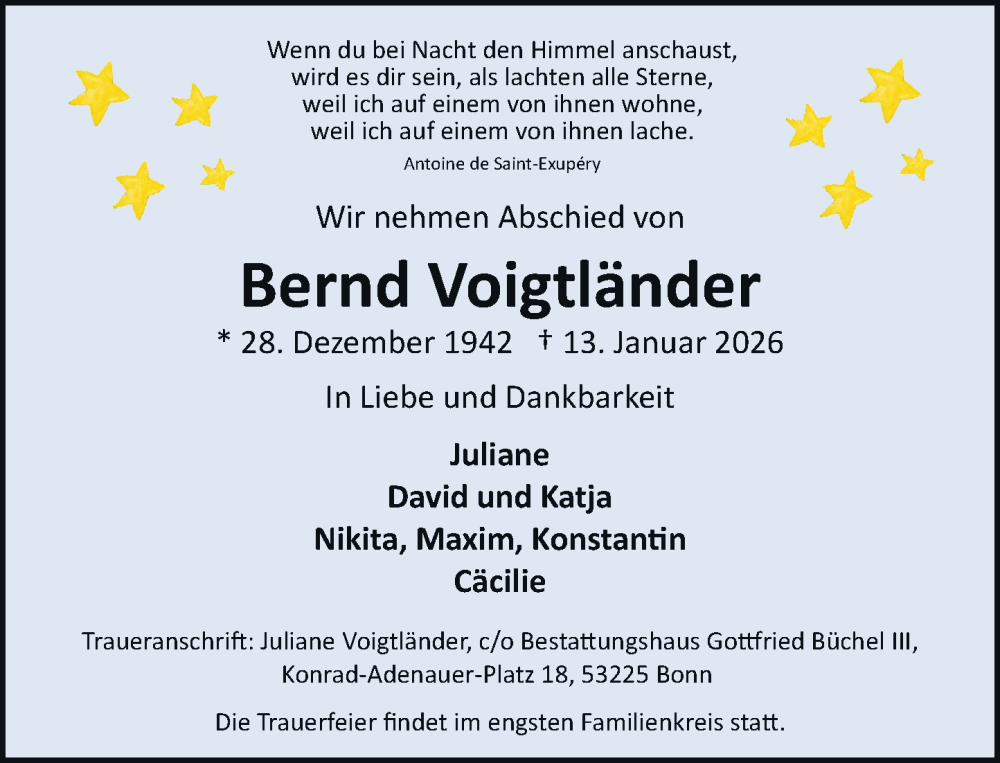  Traueranzeige für Bernd Voigtländer vom 24.01.2026 aus General-Anzeiger Bonn