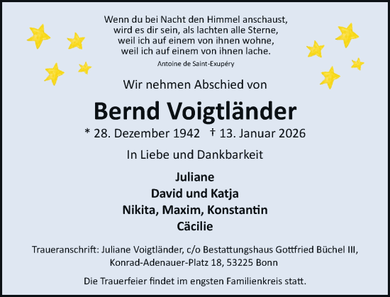 Anzeige von Bernd Voigtländer von General-Anzeiger Bonn