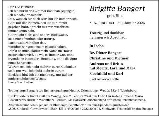 Anzeige von Brigitte Bangert von General-Anzeiger Bonn