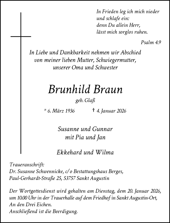 Anzeige von Brunhild Braun von General-Anzeiger Bonn
